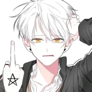 🖕 anime boy, middle finger, pentagram, offensive gesture, sticker telegram sticker