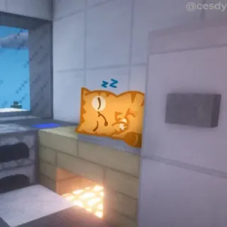 😴 Minecraft 我的世界, 橘猫, 猫, 睡觉, 电子游戏 telegram sticker