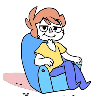 😏 만화, 캐릭터, 앉아있는, 의자, 편안한, 캐주얼 telegram sticker