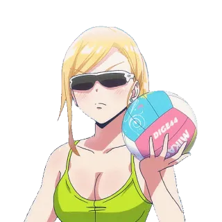 😎 anime, woman, volleyball, sunglasses, blonde hair, beach whatsapp sticker