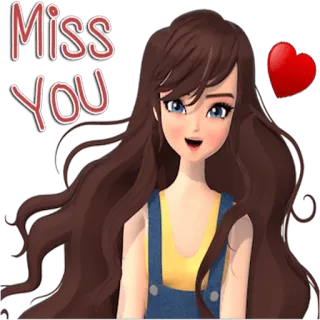 ❤ Miss You menina, saudades, coração, amor, amizade, desenho, fofo telegram sticker