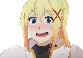 😳 Darkness Konosuba 动漫, 脸红, 粉丝福利, 金发, 害羞 telegram sticker