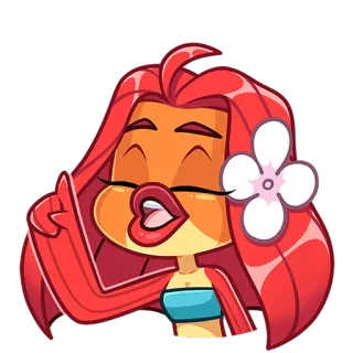 🐟 Cartone animato, Donna, Fiore, Capelli rossi, Animato telegram sticker