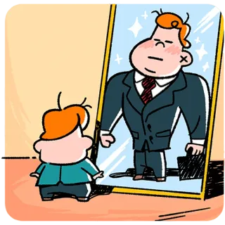 💪 Desenho animado, Homem, Espelho, Reflexo, Terno, Negócios telegram sticker