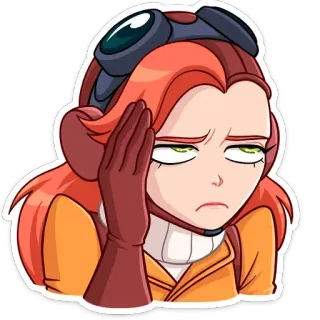 😒 เหนื่อย, รำคาญ, ผมแดง, นักบิน, นักบิน, การ์ตูน, สติกเกอร์ telegram sticker