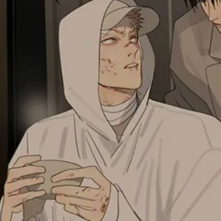 🦊 Anime, Hombre, Sudadera con capucha, Sangre, Herida telegram sticker