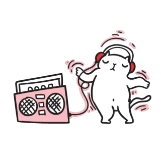 🕺 chat, boombox, casque, musique, danse, mignon, autocollant, dessin animé telegram sticker