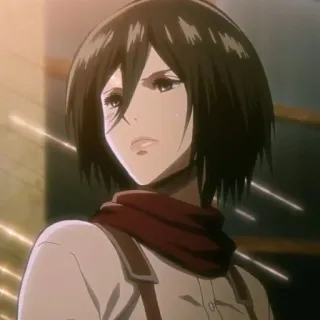 🤨 Mikasa Ackerman Attack on Titan animé, personnage, fille, écharpe telegram sticker