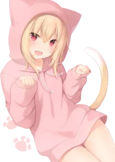 😸 Anime, Gatto, Ragazza, Kawaii, Felpa con cappuccio, Rosa telegram sticker