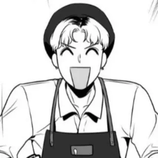 😄 漫画, アニメ, カートゥーン, 白黒, エプロン, 陽気 telegram sticker