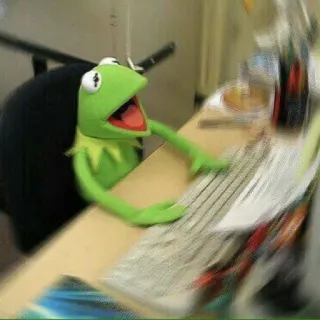 🤯 Kermit Kermit, escribiendo, ordenador, Muppet, gracioso, meme telegram sticker