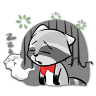 😫 raton laveur, dormir, dessin animé, animal, fatigué, mignon whatsapp sticker