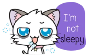 😊 I'm not sleepy gato, sonolento, anime, fofo, exaustao, desenho animado whatsapp sticker