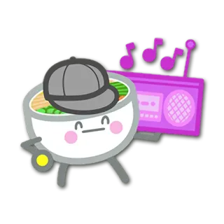📻 拉面, 碗, 帽子, 收音机, 音乐, 卡通, 贴纸 telegram sticker