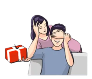 🙈 presente, surpresa, desenho animado, casal, relacionamento telegram sticker