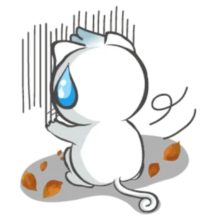 😰 cat, sad, tears, autumn, leaves, white, cartoon, sticker telegram sticker