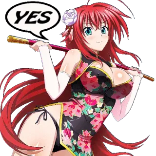 👍 YES Anime, Menina, Sim, Cabelo ruivo, Flor, Balão de fala telegram sticker
