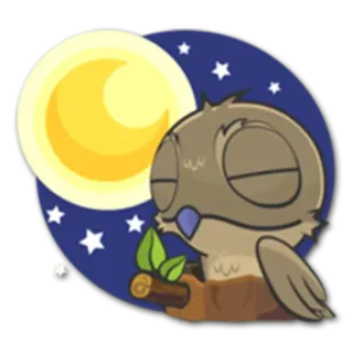 😴 coruja, sonolento, noite, lua, estrelas, desenho animado, adesivo whatsapp sticker