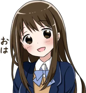 😃 おは fille anime, mignon, uniforme scolaire, dessin animé, kawaii, salutation whatsapp sticker