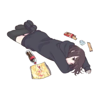 🙃 Anime, Menina, Lanche, Deitada, Cansada telegram sticker