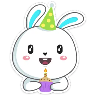 🎂 conejo, cumpleaños, lindo, celebración, animal, kawaii, cupcake, dibujos animados telegram sticker
