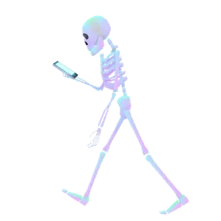 🚶 scheletro, camminando, telefono, pastello, iridescente, ossa whatsapp sticker
