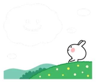 ☁ Cartoon, Hase, Wolke, Süß, Himmel, Gras, Kawaii whatsapp sticker