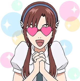 😍 Anime, Gadis, Hati, Kacamata, Senang telegram sticker