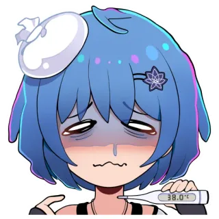 🤒 38.0 °C enfermo, mal, anime, termómetro, fiebre, chica anime whatsapp sticker