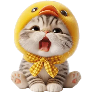 😫 kitten, cat, animal, cute, chick, hat whatsapp sticker