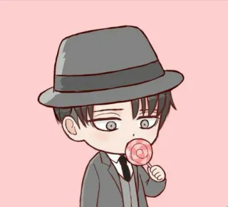 🍭 การ์ตูน, ตัวละคร, หมวก, อมยิ้ม, สูท telegram sticker
