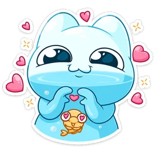 ⭐ cute, cat, fish, love, hearts, kawaii, animal, sticker telegram sticker