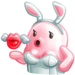 💋 rosa, coniglio, cartone animato, personaggio, bacio volante whatsapp sticker