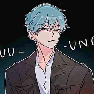 🎸 UU-UNG การ์ตูน, ผู้ชาย, อนิเมะ, เกาหลี, ผมสีฟ้าอ่อน, ยิ้มเยาะ, เสื้อแจ็คเก็ต telegram sticker