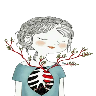 ❤ chica, árbol, costillas, arte, corazón, naturaleza telegram sticker