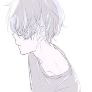 😞 anime, boy, sketch, gray, monochrome, art telegram sticker