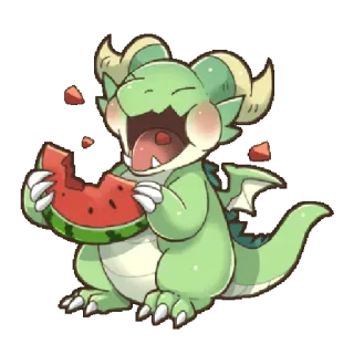 😋 dragon, pastèque, mignon, dessin animé, fantaisie, kawaii telegram sticker