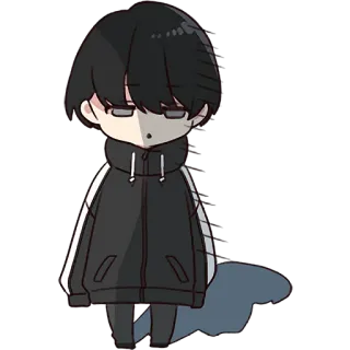 😔 Anime, Chibi, Kawaii, Sticker, Dibujo animado, Personaje, Gafas, Sudadera con capucha whatsapp sticker