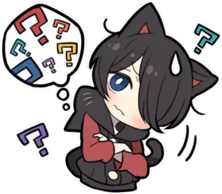 🤨 cat, question mark, confused, thinking, anime, chibi, cute, sticker telegram sticker