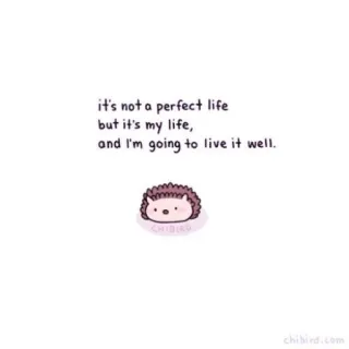 🐝 it's not a perfect life but it's my life, and I'm going to live it well. chibird.com мотивация, ёжик, милый, жизнь, позитив, chibird whatsapp sticker