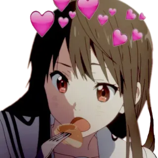 🤤 Anime, Menina, Corações, Kawaii, Comendo, Comida telegram sticker