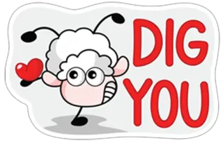 ❤ DIG YOU pecora, cuore, amore, cartone animato, ti adoro, affetto whatsapp sticker