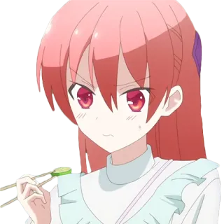 🤨 anime, cô gái, tóc đỏ, dễ thương, ăn, đũa telegram sticker