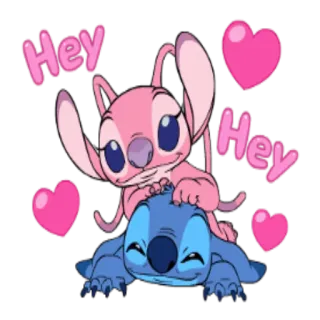 🙂 Stitch and Angel Hey Hey dessin animé, Disney, coeurs, mignon, alien telegram sticker