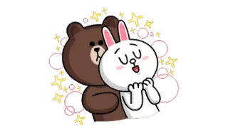 😌 Brown, Cony Line Friends милый, любовь, объятие, каваий, друзья, кролик, медведь, сердце whatsapp sticker