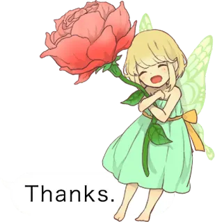 🙌 Thanks. 妖精, 花, バラ, 女の子, かわいい, ありがとう, 漫画 telegram sticker