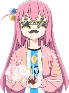 🥸 Hitori Gotou Bocchi the Rock! อนิเมะ, ฮิโตริ โกโต, Bocchi the Rock, แว่นดาว, หนวด, ตลก telegram sticker