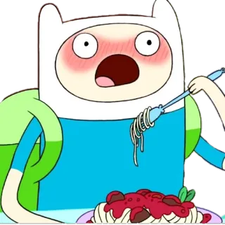 😧 Finn Adventure Time Cartoon, Figur, Essen, Spaghetti, Lustig telegram sticker