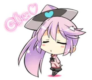 💋 Chu <3 Anime, Chibi, Fofo, Kawaii, Adesivo, Coração, Cabelo roxo telegram sticker