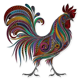 🐓 chicken, rooster, bird, colorful, ornate, decorative, animal telegram sticker